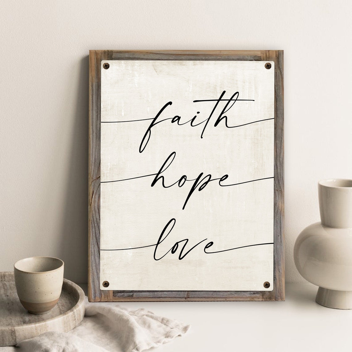 FaithHopeLoveMetal Print on Reclaimed Wood Framebible Etsy