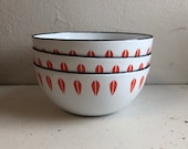 Vintage Cathrineholm 4 Inch Enamelware Lotus Bowl, White Orange Nut Bowl, Midcentury