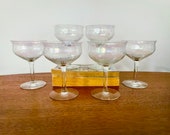 Set of 6 Vintage Champagne Cocktail Coupe Glasses Clear Iridescent Opalescent Glass Fostoria Coupes