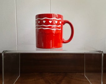 Vintage Waechtersbach Ceramic Mug Coffee Cup, Made in West Germany, Red Heart Pattern, MCM Kitchen Home