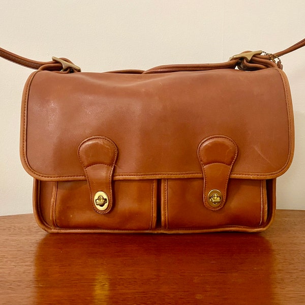 Vintage COACH 1995 Field Messenger Bag, Brown Glove Tanned Cowhide Leather Brass Hardware Crossbody Purse, 5281, Rare