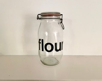 Vintage Triomphe France Glass Canister, Harina (letra negra), 2 L, Cocina sostenible, Cocina a granel