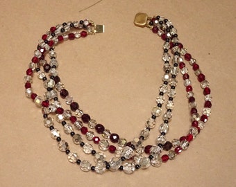 Vintage choker cut crystal ruby black and clear beads