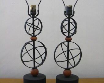 Pair Frederick Weinberg atomic table lamps. Vintage