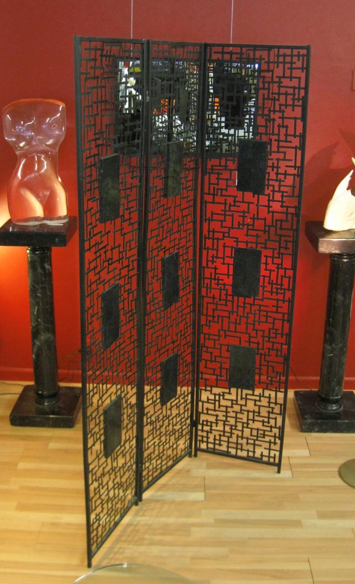Vintage wrought iron room divider screen Brutalist sculptural Etsy