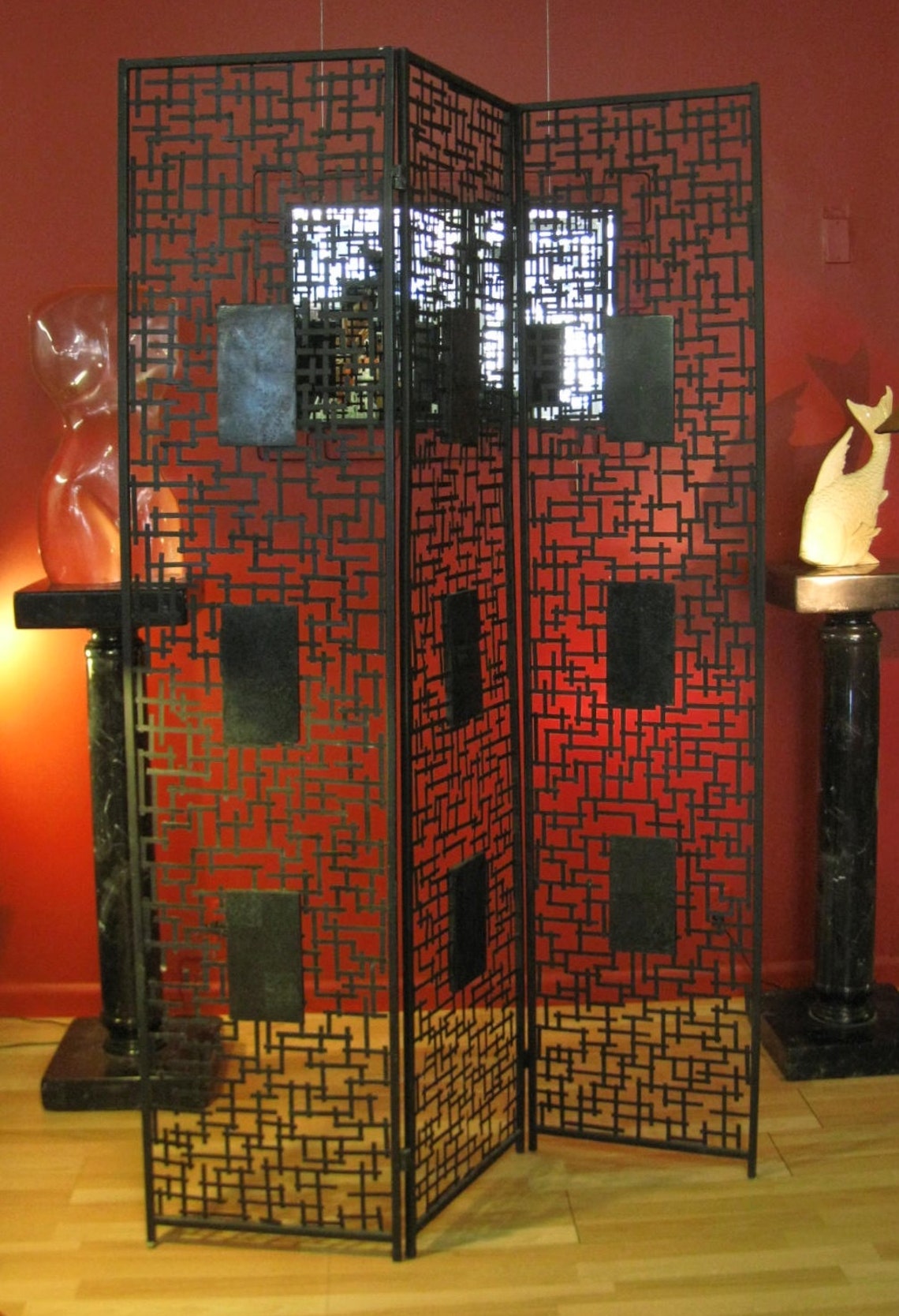 Vintage wrought iron room divider screen Brutalist sculptural Etsy