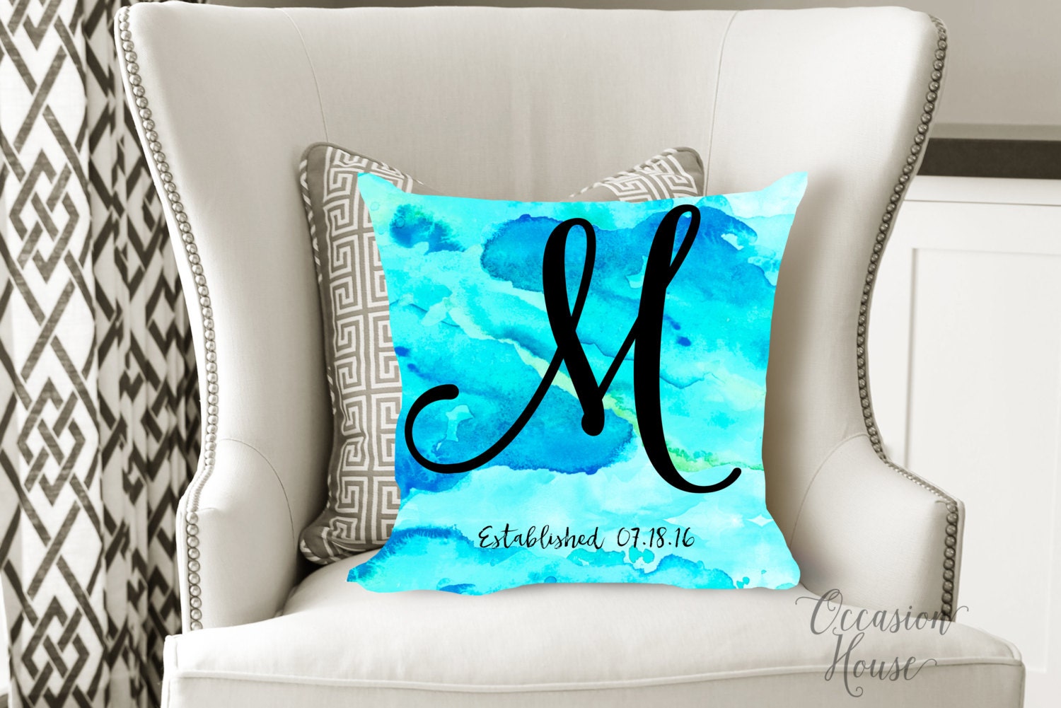 Personalized Throw Pillow Custom Watercolor Monogram Pillow Etsy