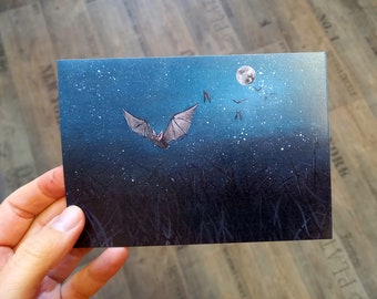 Postkarte  Fledermaus Nacht Mond