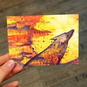 Postkarte Wolf und Mond