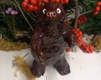 Brown Standing Bear Ceramic Figurine Sculpture