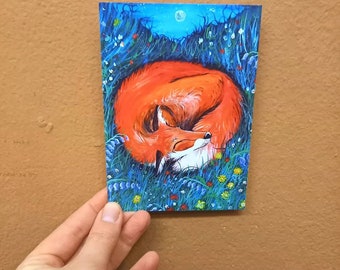 Postkarte "Fuchs schläft auf der Wiese"