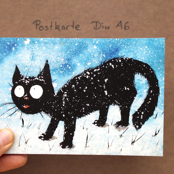 Postkarte Katze im Schnee