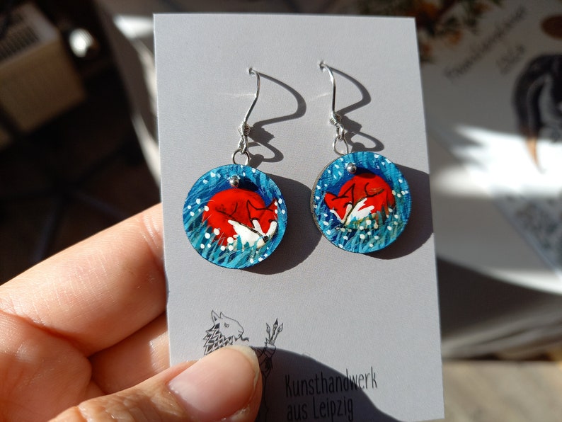 Wooden earrings hand painted fox wooden earrings Fuchs 2