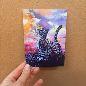 Cartolina "Il gatto felice guarda il cielo"