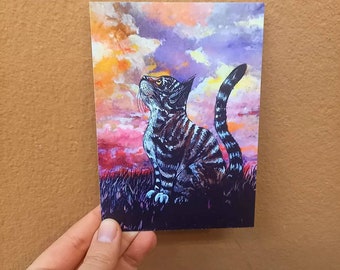 Postkarte "Glückliche Katze schaut in den Himmel"