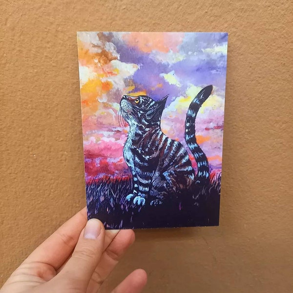 Postkarte "Glückliche Katze schaut in den Himmel"