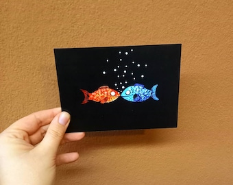 Postcard "fish in love"