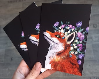 Folding card congratulations card fox with flower crown Christmas card blank