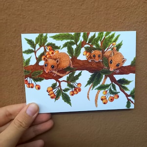 Postkarte Haselmaus familie Weihnachtskarte
