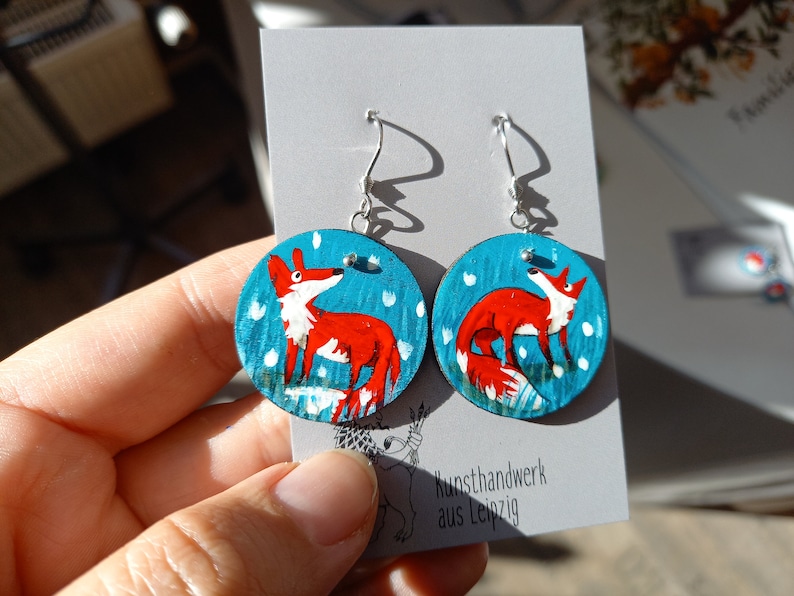 Wooden earrings hand painted fox wooden earrings Fuchs 4