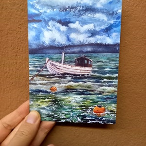 Tempesta di cutter da pesca da cartolina sul Mar Baltico