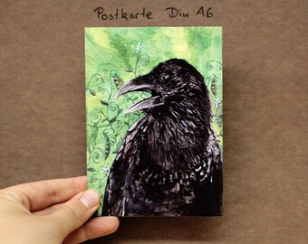 Postkarte Rabe im Erbsenfeld