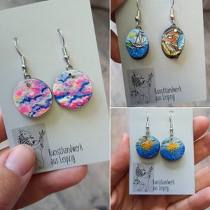 Wooden earrings sea animals painted