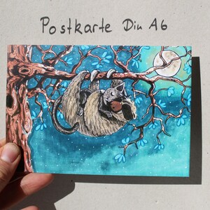 Cartolina "Bradipo e gatto che si coccolano!"