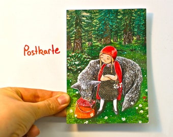 Postcard "Little Red Riding Hood and the Stupid Wolf"