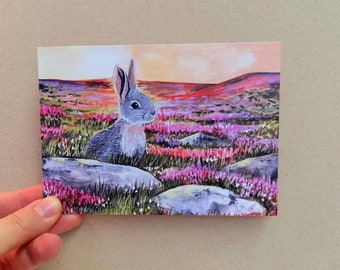 Postcard Easter Card Rabbit Bunnies in the Heath