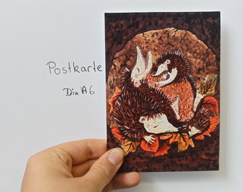 Carte postale « La famille des hérissons en hibernation »