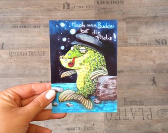 Postcard "Budder at the fish" Low German slogan card