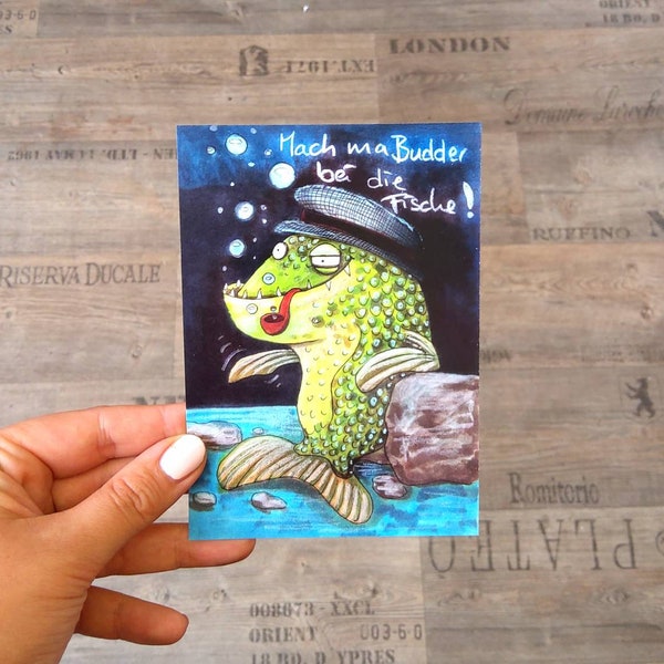 Postkarte " Budder bei die Fische" Plattdeutsch Spruchkarte