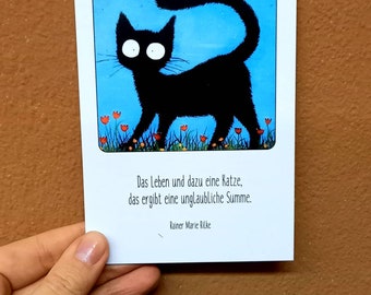 Postcard "black cat" Rilke quote