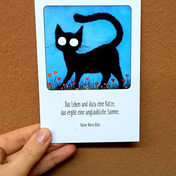 Postkarte "schwarze Katze" Rilke Zitat