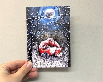 Postcard "Fox and Rabbit in the Snow" Christmas Card Winter Night