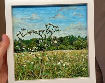 Paysage de prairie - peinture acrylique sur toile 20 x 20 cm