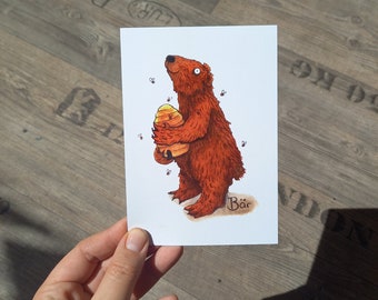 Ansichtkaart beer met honingpot