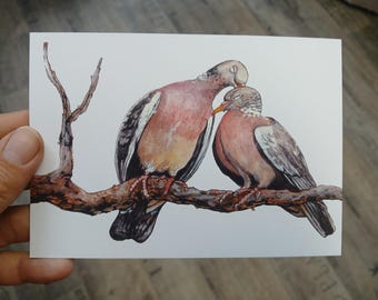 Postcard dove couple lovebirds wedding anniversary love