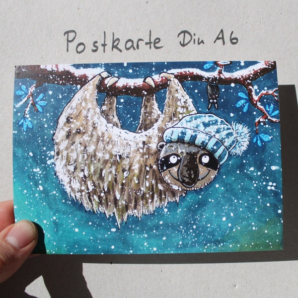 Postkarte "Faultier im Schnee"