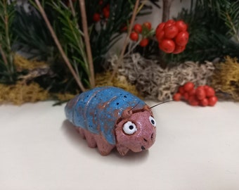 Woodlice pink blue flower pot figure sculpture