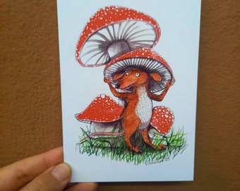 Postcard Rat with Mushroom Hat Cottagecore Fairy