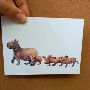 Cartolina Famiglia Cabybara con anatre figlia adottiva per la Festa della mamma