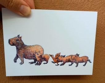 Postkarte Cabybara Familie mit Enten Pflegekind Muttertag