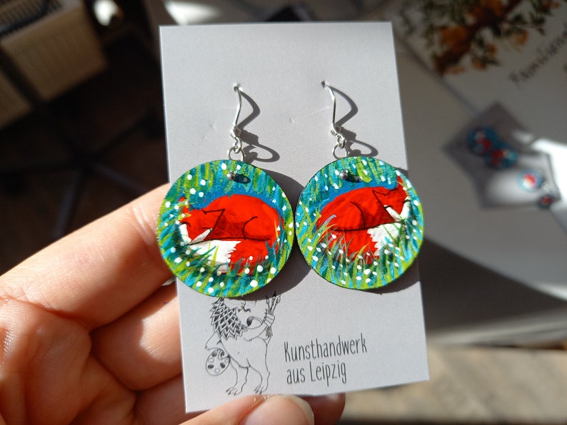 Wooden earrings hand painted fox wooden earrings Fuchs 3