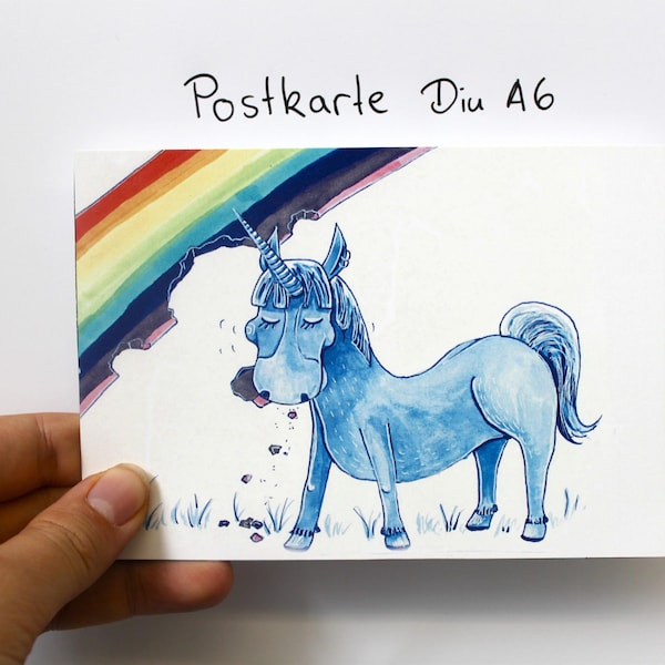 Postkarte "Einhorn frisst Regenbogen"