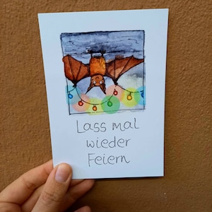 Laten we opnieuw vieren briefkaartuitnodiging vleermuis