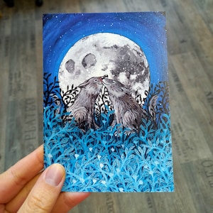 Postkarte Wolf mit Sternenhimmel