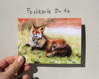 Postkarte "Sonnenbad Fuchs" Karte für den Jahreszeitentisch