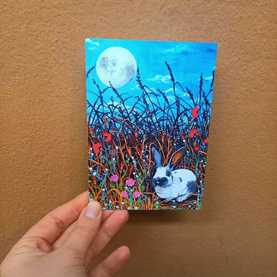 Postcard Easter Card Rabbit Bunny in the Field Poppies - Etsy